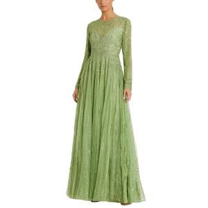Mac Duggal 5636 Green Formal Dress Sequin Long Sleeve A-Line Evening Gown Size 8